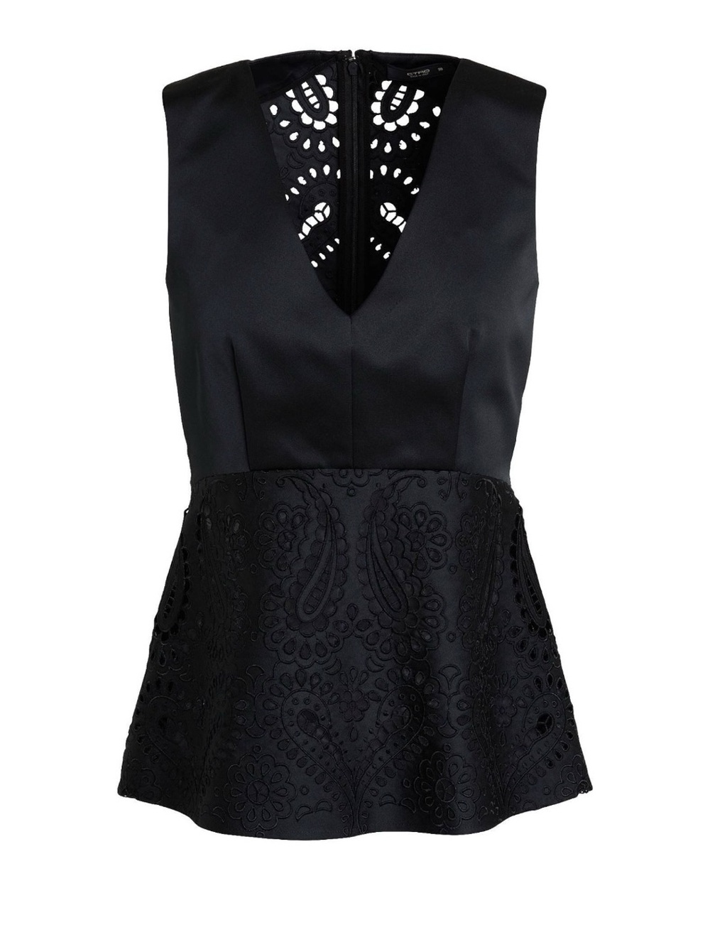 ETRO NWOT Sleeveless V-Neck Laser-Cut Silk Blend Peplum Top
